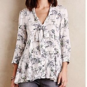 Anthropologie Maeve print tie-neck blouse